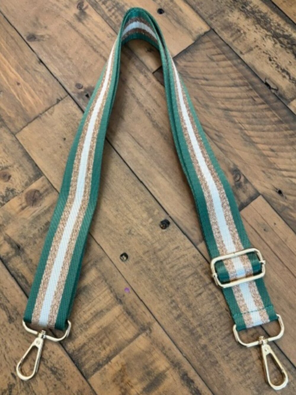 Green White & Gold Striped Adjustable Crossbody Purse Strap